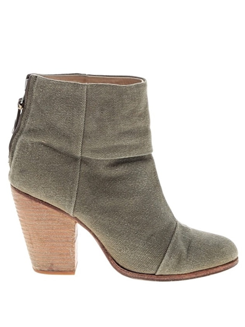 Rag & Bone Newbury Green Canvas Stacked Block Heel Ankle Boots